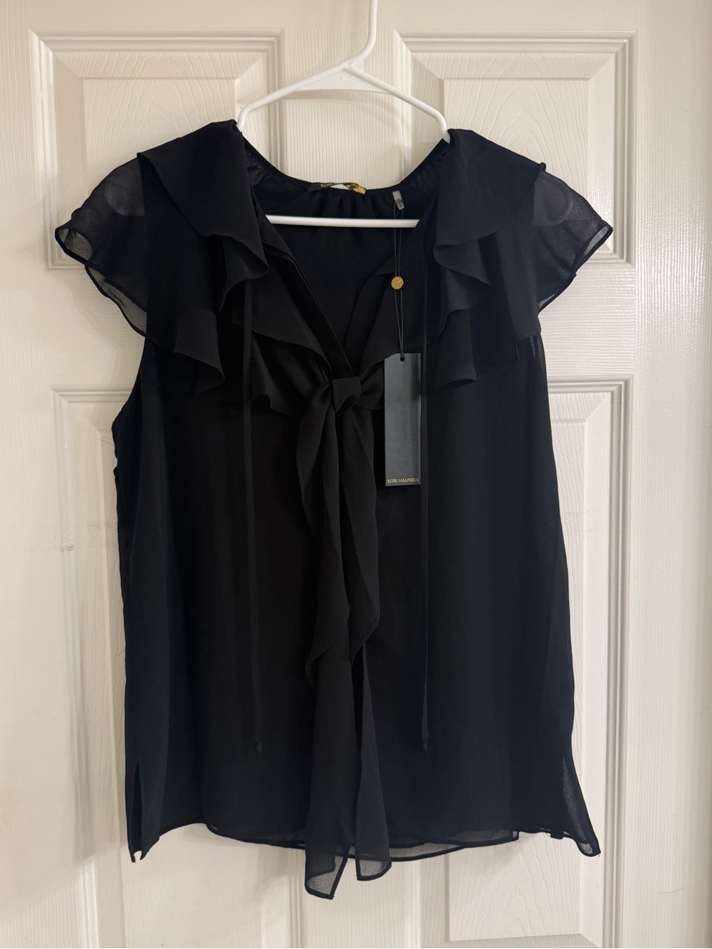 NWT Kobi Halperin Marah Black Ruffle Tie-Front Blouse S $298